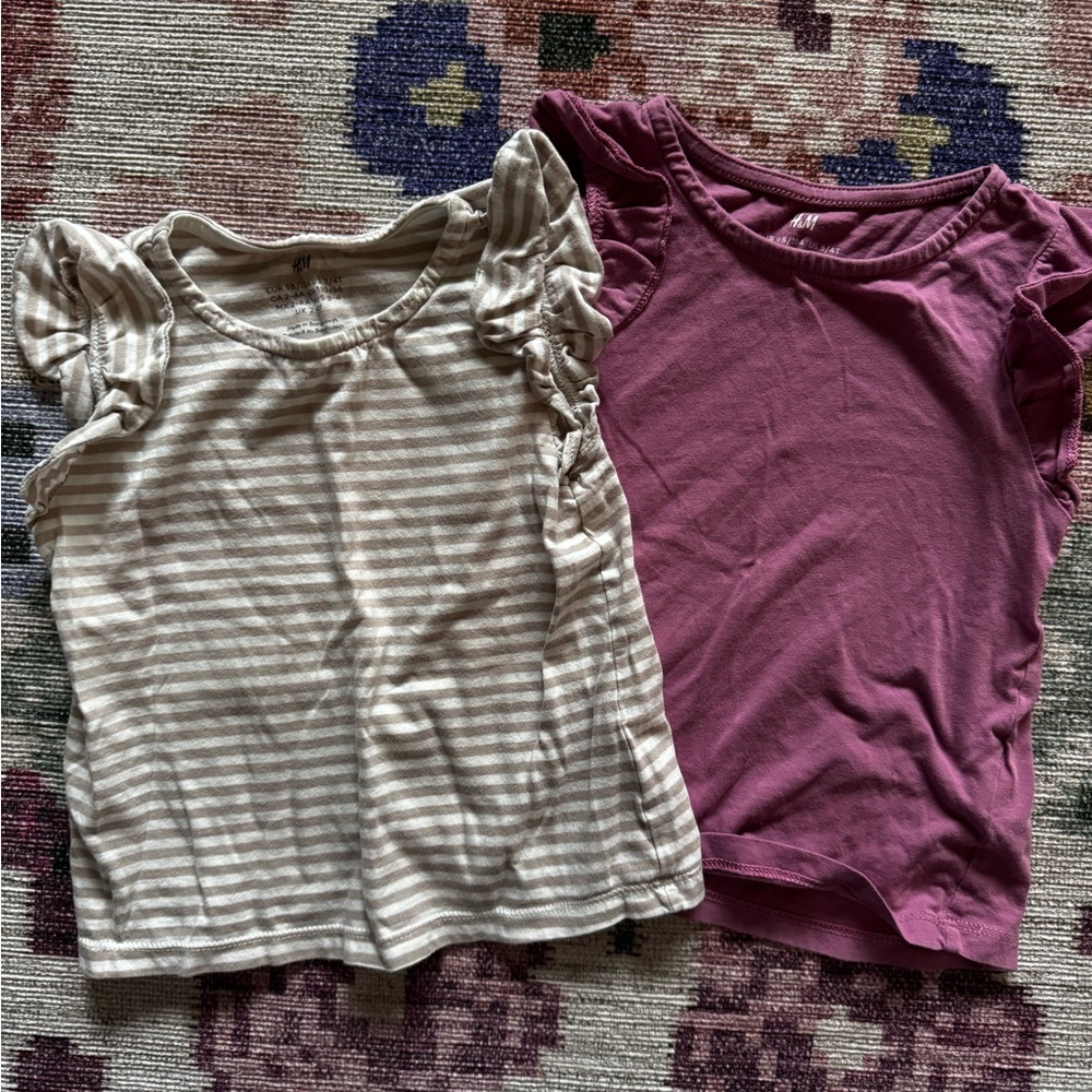 H&M Kids Ruffle Sleeve Tops - Pink and Gray